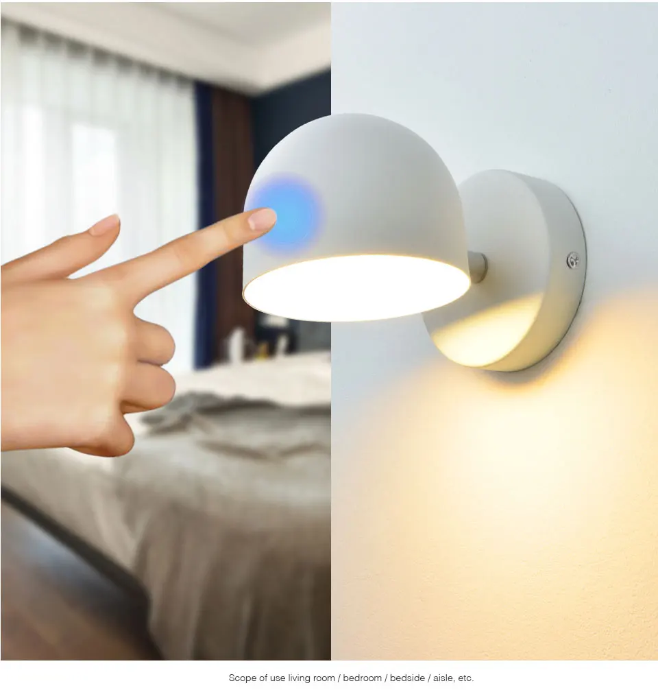 night lamp for bedroom wall LED Indoor Wall lamp 350° Ratable Touch Dimming Switch EU/UL Plug Wall lights 9W For Bedroom Living room Aisle Lighting Fixture bathroom wall lights