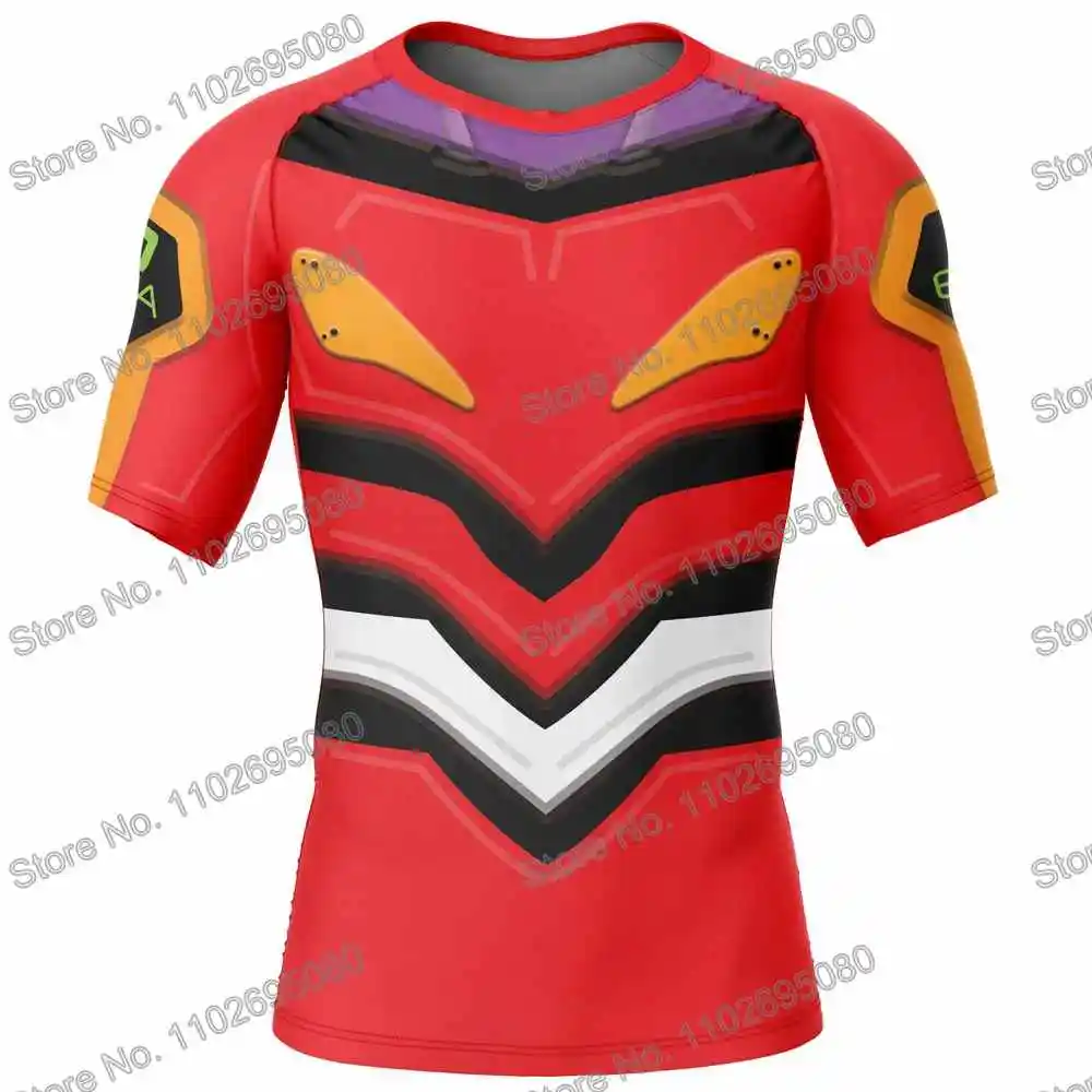 Evangelion Surf Clothing BJJ MMA Men Rash Guard Short Sleeve Diving T-Shirt Tight Swimwear Summer Beach Floatsuit Anime GYM Tops