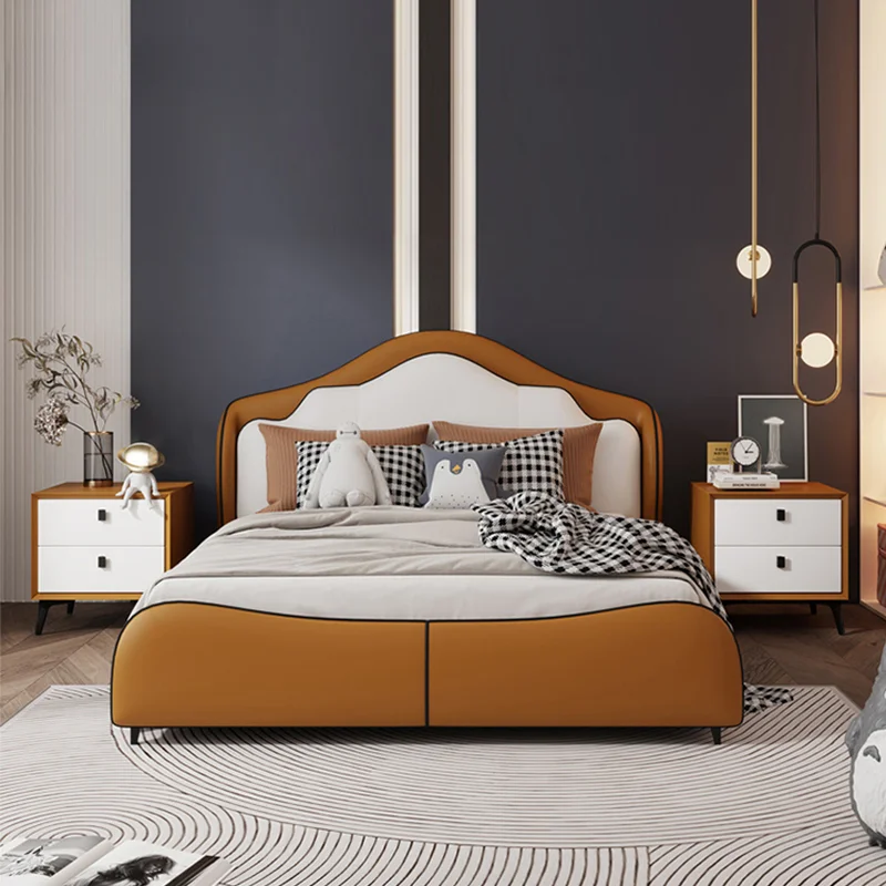 

Italian Light Luxury Children Beds Boy Luxury Leather Single Children Beds Youth Solid Wood Camas Dormitorio Bedroom Furniture