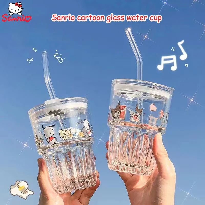 

Новинка 300 мл стекло Sanrio понравико 2023 Kawaii Kuromi Бытовое использование офис молочный кофе модный принт большой емкости подарок для девочки