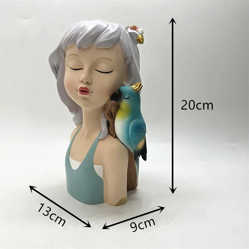 Parrot Girl Flower Pot Silicone Mold DIY Flipped Resin Gypsum Candle Concrete Crystal Dropping Glue Tool Crafts Decoration