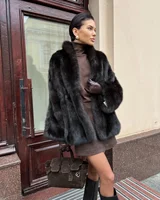 Women Thick Faux Fur Coat Lapel Hidden Button Loose  elegant lady Outerwear 2025 Fashion Female Street Commute Overcoat New 3