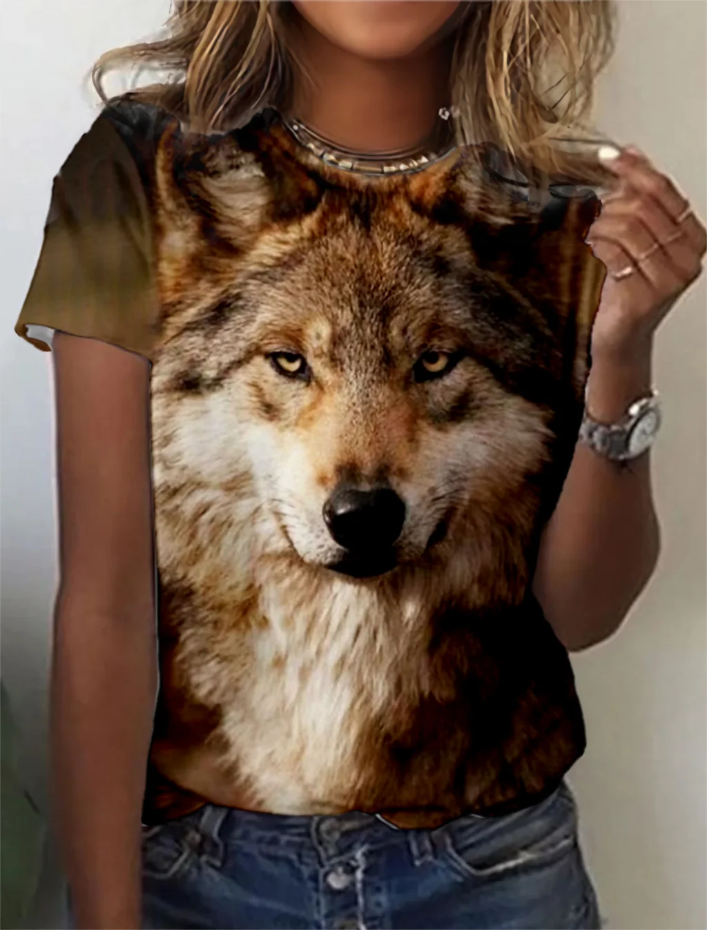 Fashion Women's T-shirt with wolf  Graphic 3D Printed Short Sleeve Summer  T-shirt oversized Polyester Fiber Clothing623_voghion.com