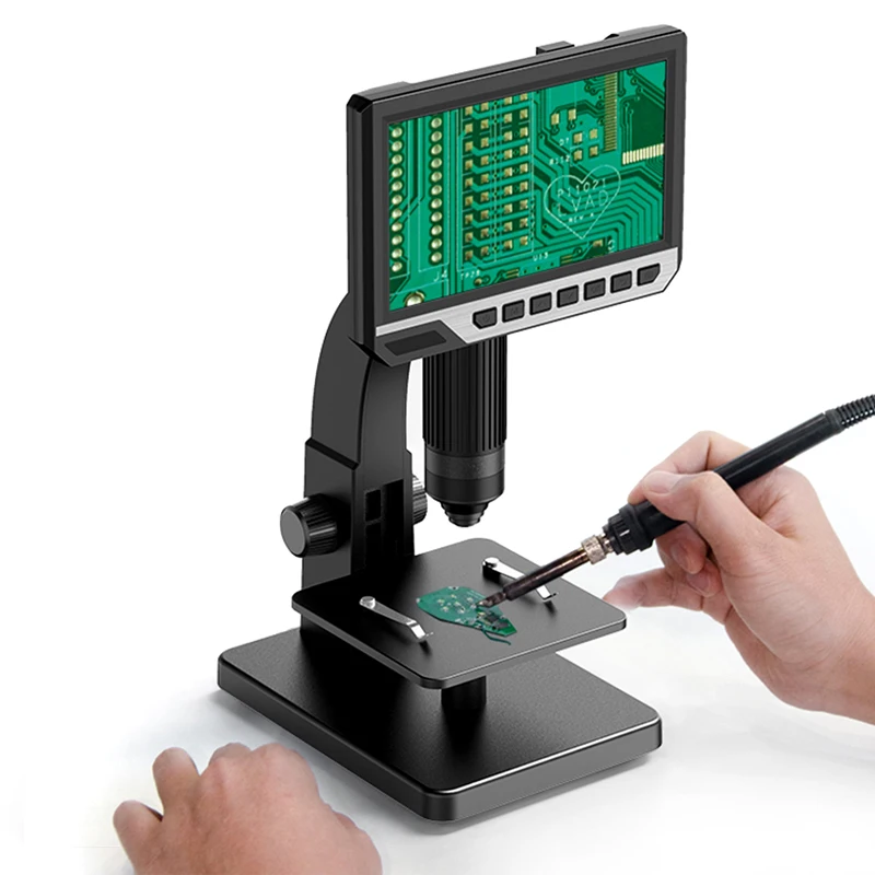 

Цифровой микроскоп с ЖК-дисплеем 7 дюймов, микроскопы с двойным объективом 2000X, электронная увеличительная линза с USB и HD камерой 12 МП для монет, печатных плат