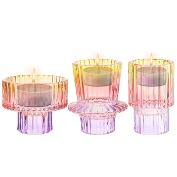 3Pcs/Set Clear Glass Candlestick Holders Set For Taper Candles Tealight Candles Pillar Candles Colorful Decorative Candlesticks