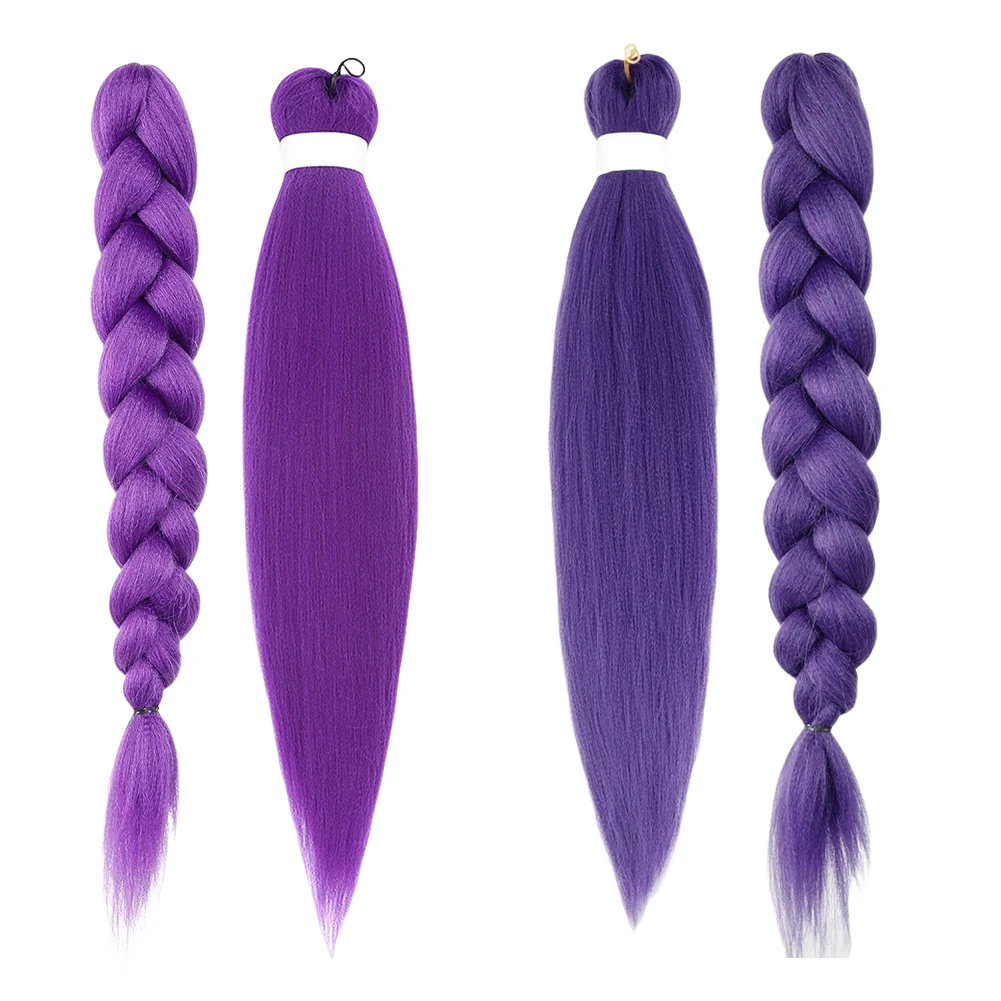 Long Purple Braiding Hair Pre Stretched Synthetic Braiding hair Extensions for Braids, Purple Hair Extensions for Stage Party