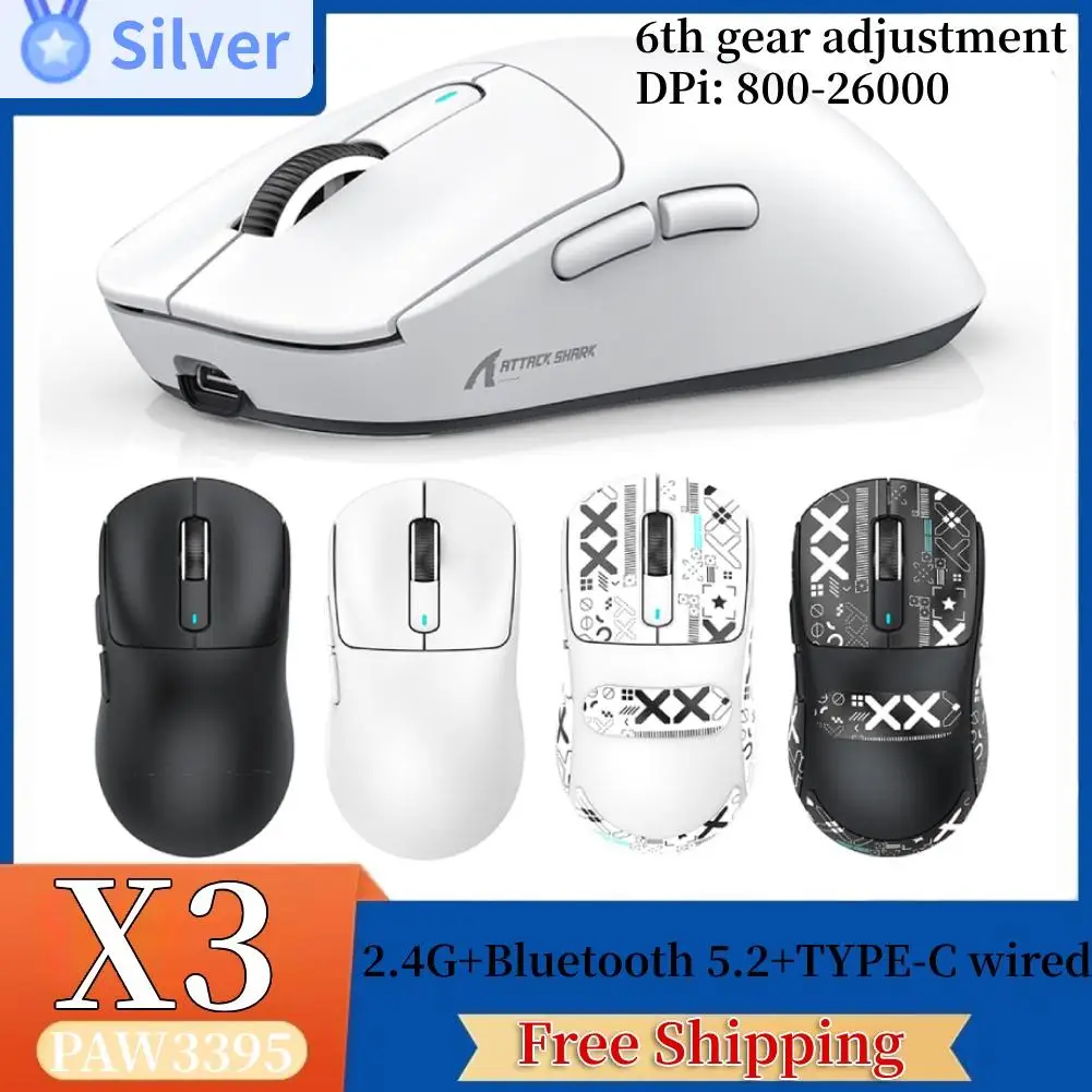 Attack Shark X3 Mouse Tri Mdoe Paw3395 Bluetooth Wireless 2.4G