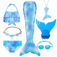 N92 Girls Swimming Tails Costume Cosplay Children The Little Mermaid Swim Swimsuit Bikini Set For Kids With Monofin G KP