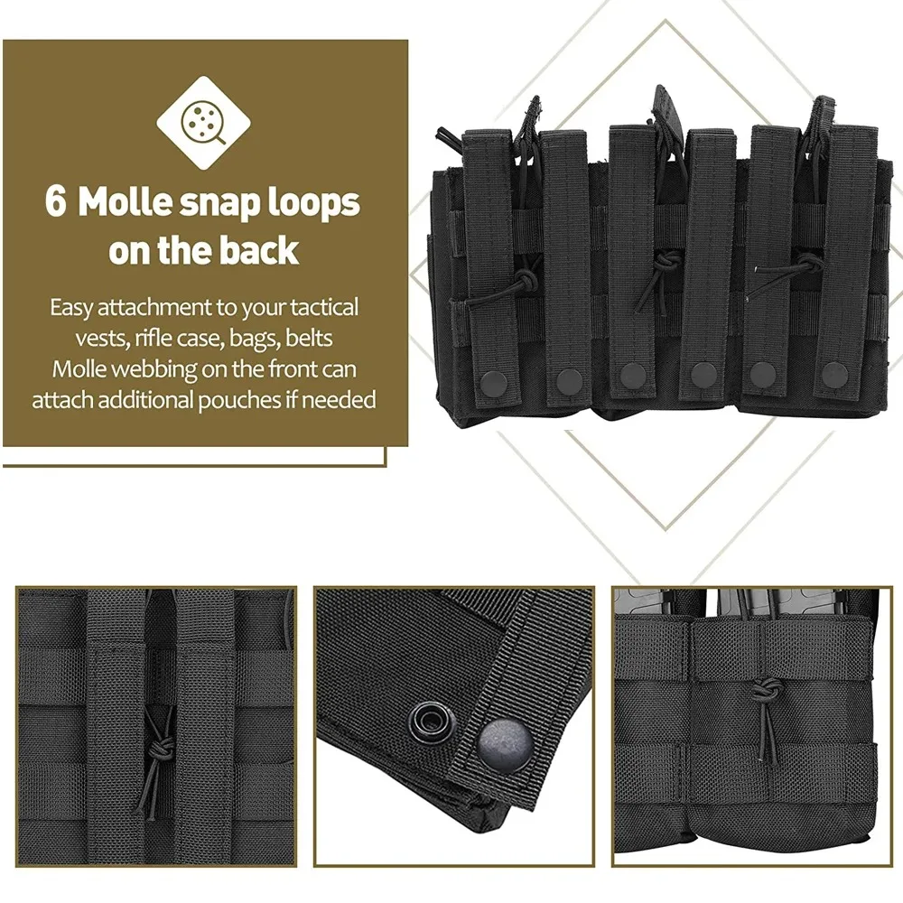 Triple Magazine Pouch Molle Compatible Double-Layer Ammo Holder for AR-15 M4 M16 AK-47 M14 Universal Cartridge Storage