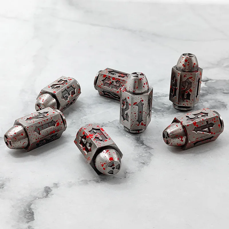 D6 Bullet Dice Zinc Alloy DND RPG Table Board Game Blood Stains Ancient Gold Red Copper Polyhedral Right Angle Number Dice Kit