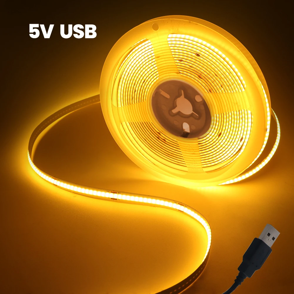 

5V USB LED COB Strip Light 320LED/m High Density Linear Lighting USB Powered Flexible Tape Lights TV Backlight Home Decoration