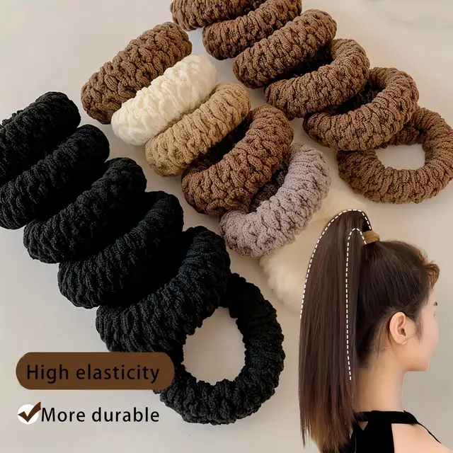 HairTies,High Elasticity Durable Hair Scrunchies - Seamless, Thick Knit Ponytail Holders in Assorted Colors 1