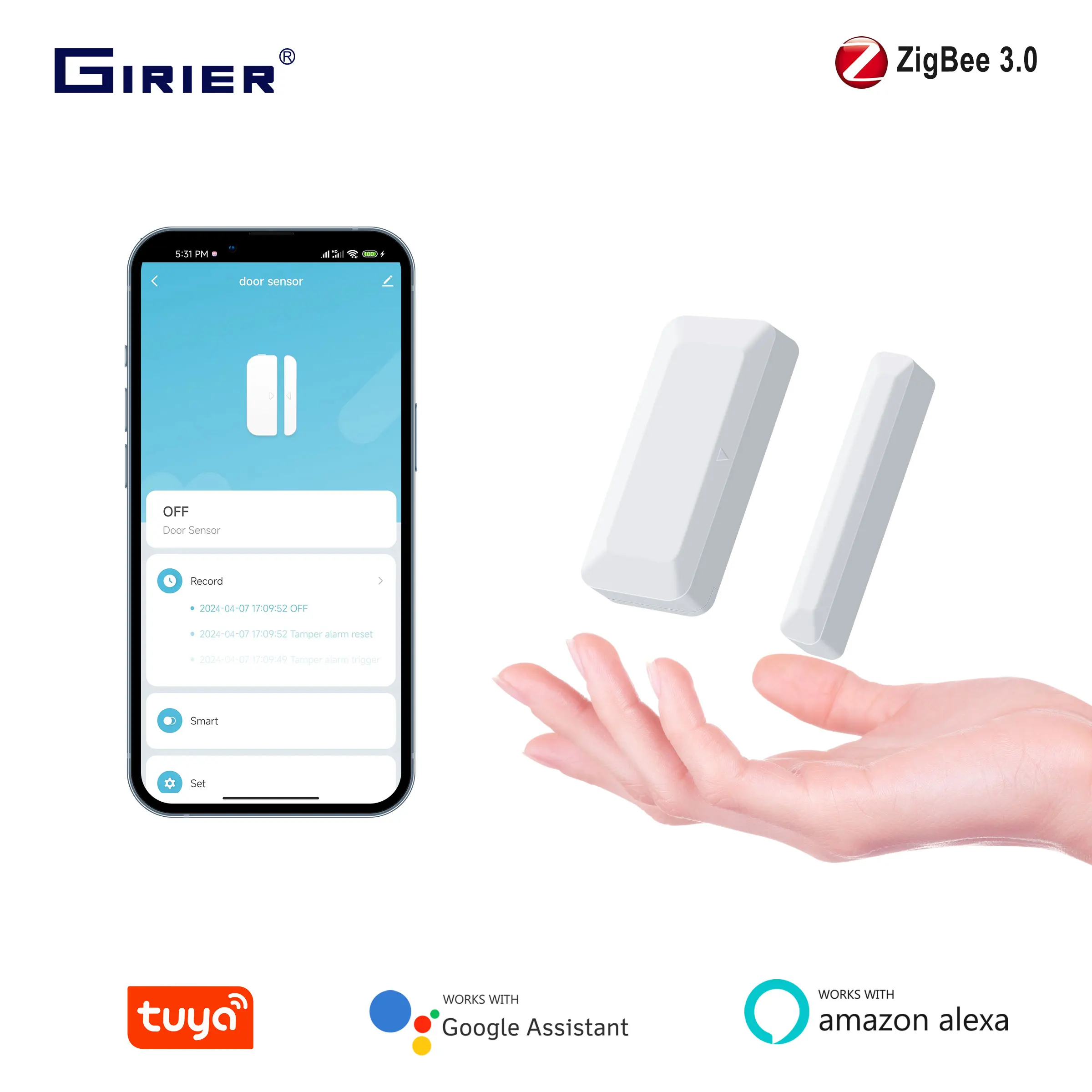 Tuya ZigBee Door and Window Sensor Smart Wireless Contact Detector for Home Security Work with Home Assistant ZigBee2MQTT