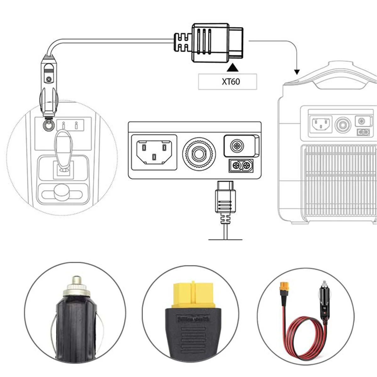 Car Cigarette Lighter to XT60 12V 24V Charging Cable for ALLPOWERS S2000 Bluetti EB55,Anker 757/767 Ecoflow Delta Series 2