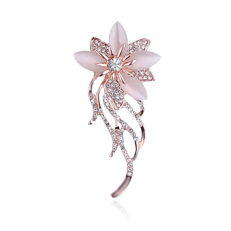 Elegant Shiny Rhinestone Flower Brooches For Women Luxury Designer