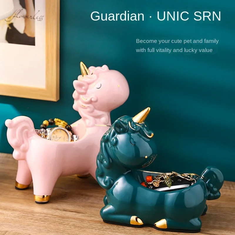 

Ceramic Unicorn Light Luxury Living Room Home Decoration Entrance Key Storage Decoration Opening Gift