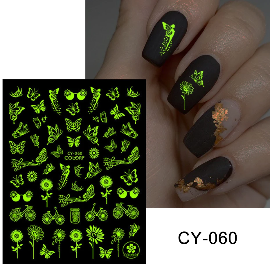 Nail Stickers And Decals Luminous Fire Butterfly Leaf Nail Art Decoration
