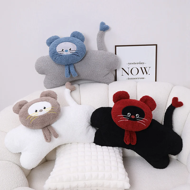 55x33x7cm Kawaii Soft Cartoon Cat Dolls Plushie Toys Stuffed Animals Cute Kitten Long Pillow for Girls Birthday Gifts Home Decor