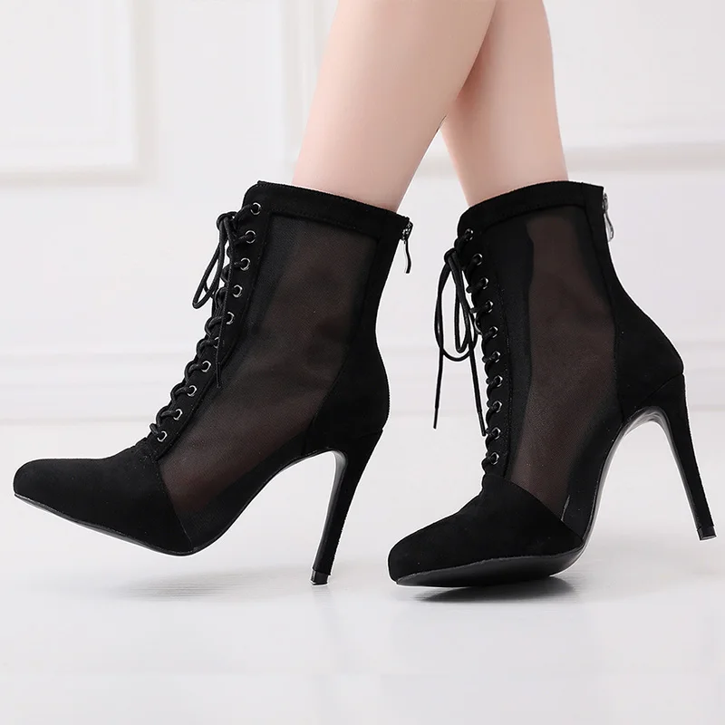 Ladies Dance Shoes Women Latin Jazz Tango Boots Girls With Diamond Stiletto Heels Ballroom Dance New Deerskin Velvet Boots 6