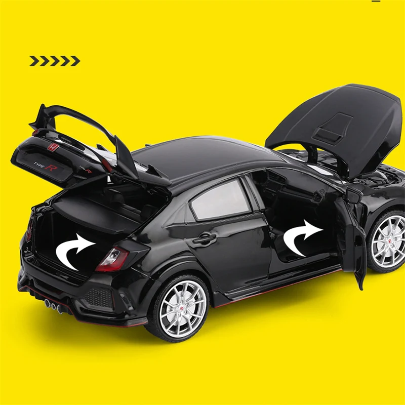 1:24 HONDA CIVIC TYPE R Alloy Sports Car Model Diecast & Toy Vehicle Metal Racing Car Model Sound and Light Collection Kids Gift 3