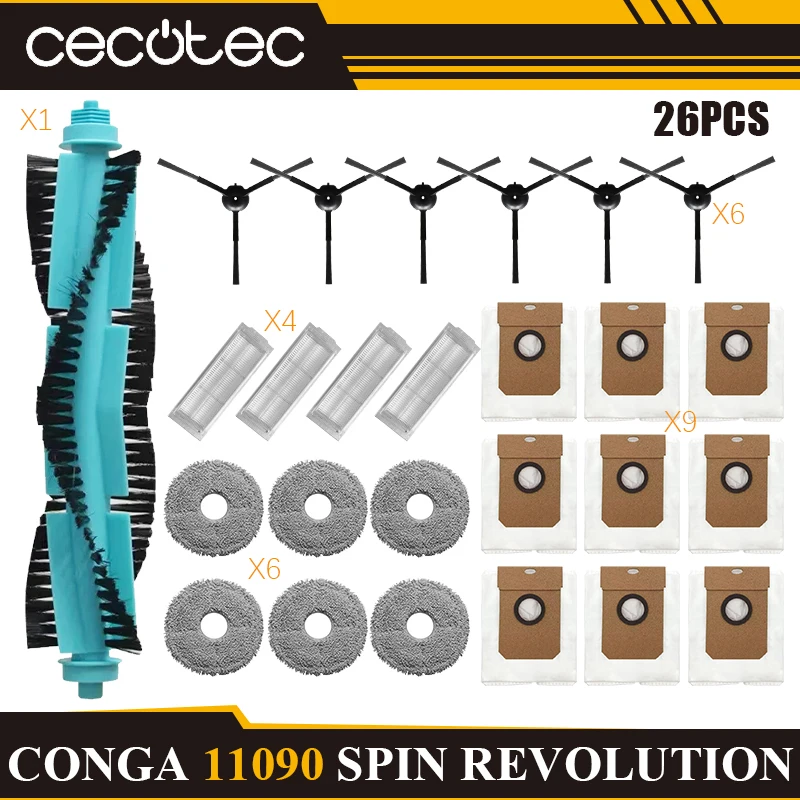 Cecotec Conga Enhanced Cleaning Kit: Main Brush, Side Brush, HEPA Filter, Mop, Dust Bag Replacement Set
