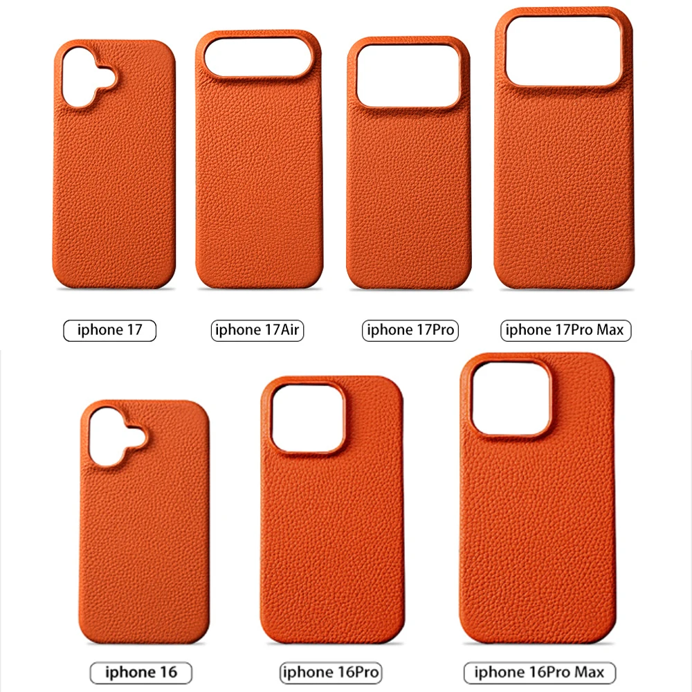 Magsafe Case iPhone 17 15 16 Pro Max Air 16Pro Natural Cowhide Lychee Leather Magnetic Protector Phone Back Cover