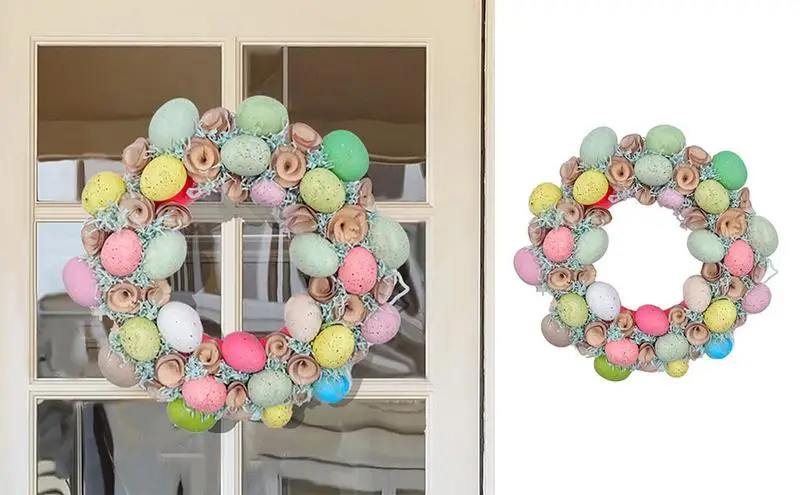 

Easter egg Wreath Wall Oranments Happy Easter Bunny Garland Colorful Eggs for Front Door Wall Decor Holiday Decoration