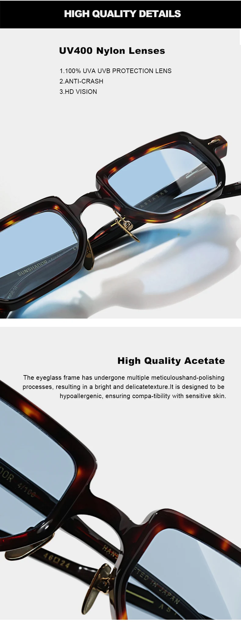 Luxusmarken-Sonnenbrille, handgefertigt, aus Schildpatt-Acetat, UV400, SASTATRE-Brille, Herrenmode, klassische Sonnenbrille, kann mit Logo graviert werden. – Detail 7