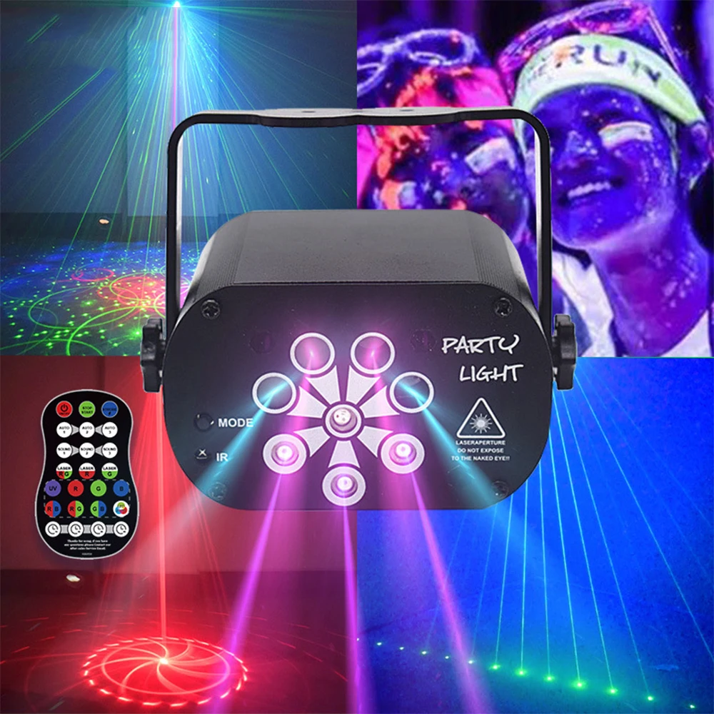 

8 Hole Mini Laser Disco DJ Light 120 Patterns USB Rechargeable LED UV Sound Stage Effect KTV Wedding Xmas Holiday Party Lamp