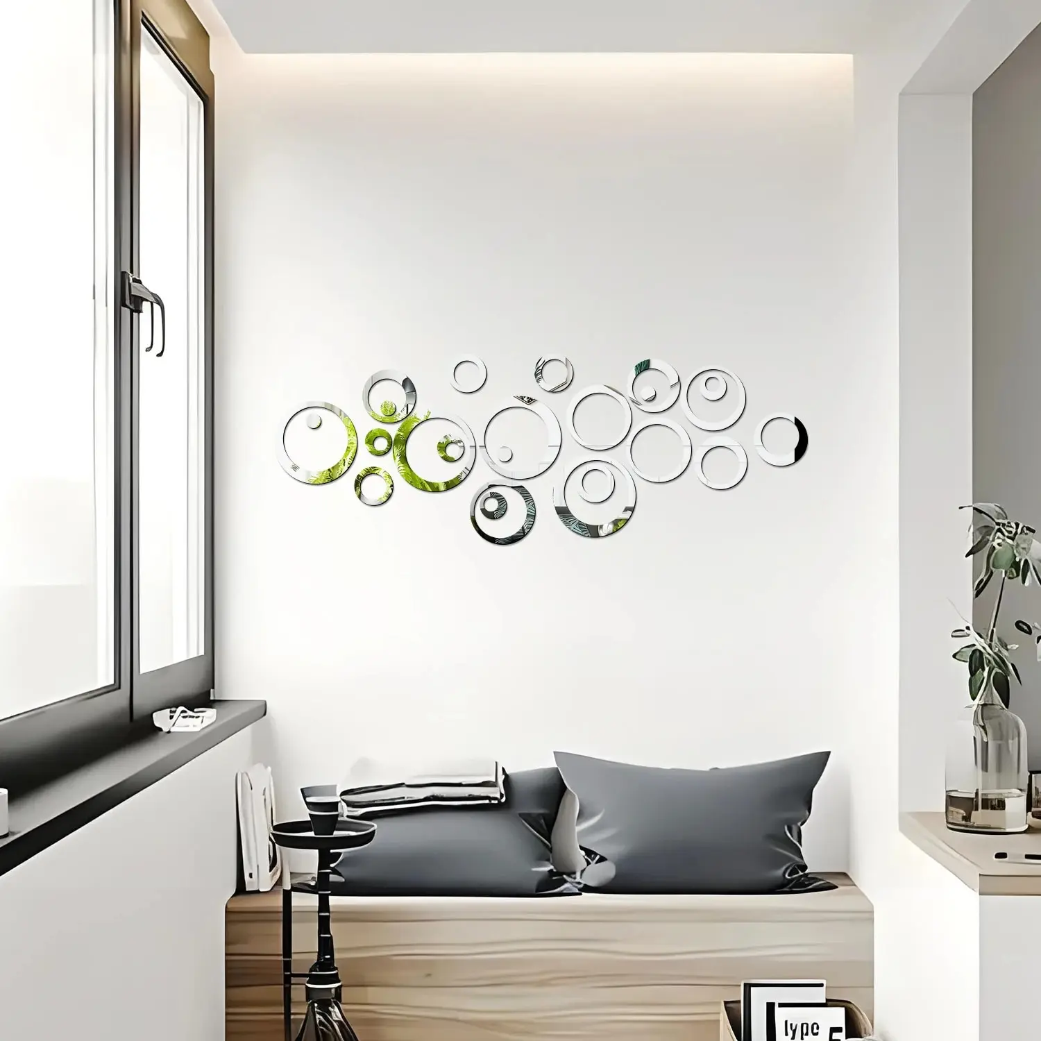 24PCS/LOT wall stickers Geometric Hollow Circle DIY Mirror 3D Living Room Bedroom Home Decoration