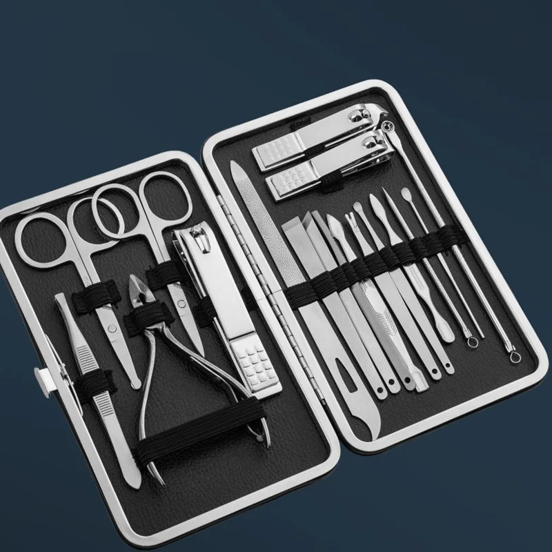 7/10/12/16/18pcs Stainless Steel Nail Clippers Set With Travel Case Manicure Kits Dead Skin Scissors Facial Care Pedicure Tools 2