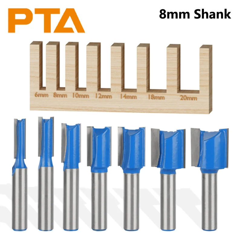 

8MM Shank Straight Bits Set 7Pcs/Set Blue Router Bit Woodworking Milling Cutters for Wood Bit Face Mill End Mill