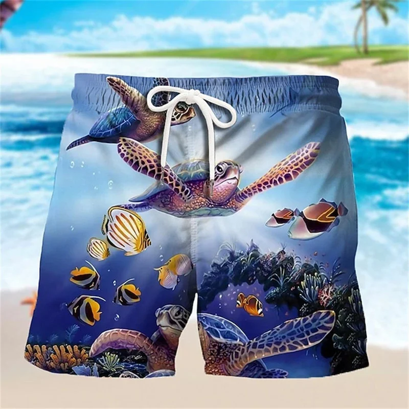3D Printed Sea Turtle Board Shorts Men Women Marine Animal Pattern Beach Shorts Outdoor Fashion Casual Oversize Kids Swim Trunks 2