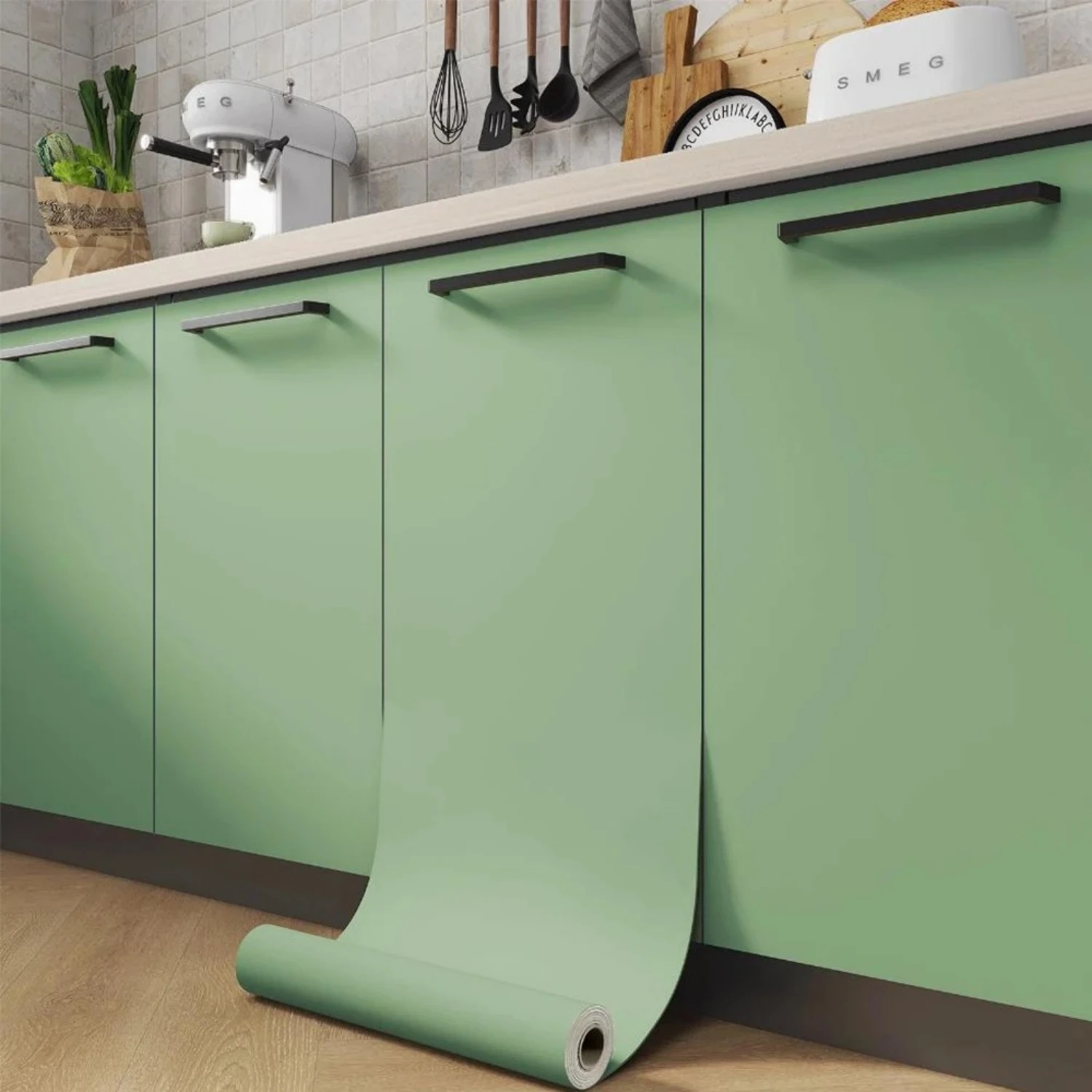 55cm Width Green Matt Self-Adhesive Film Sticker Thickened Furniture Kitchen Cupboards Tables Wall DIY Renovation Wallpaper