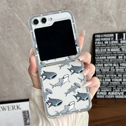 Cartoon Ocean Shark Shockproof Transparent Folding Phone Case for Samsung Galaxy Z Flip 5 (-1)
