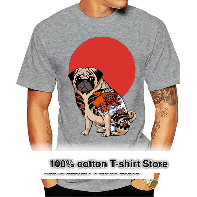 Yakuza Pug Rising Sun T Shirt Uomo Giapponese Koi Carp Fish Tatto T Shirt Homme Pug Life Retro Top Hipster Tee Harajuku Shirt Maschile