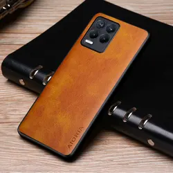 Luxury Vintage Leather Skin Phone Case Cover for Realme V13 (5G) (Yellow)