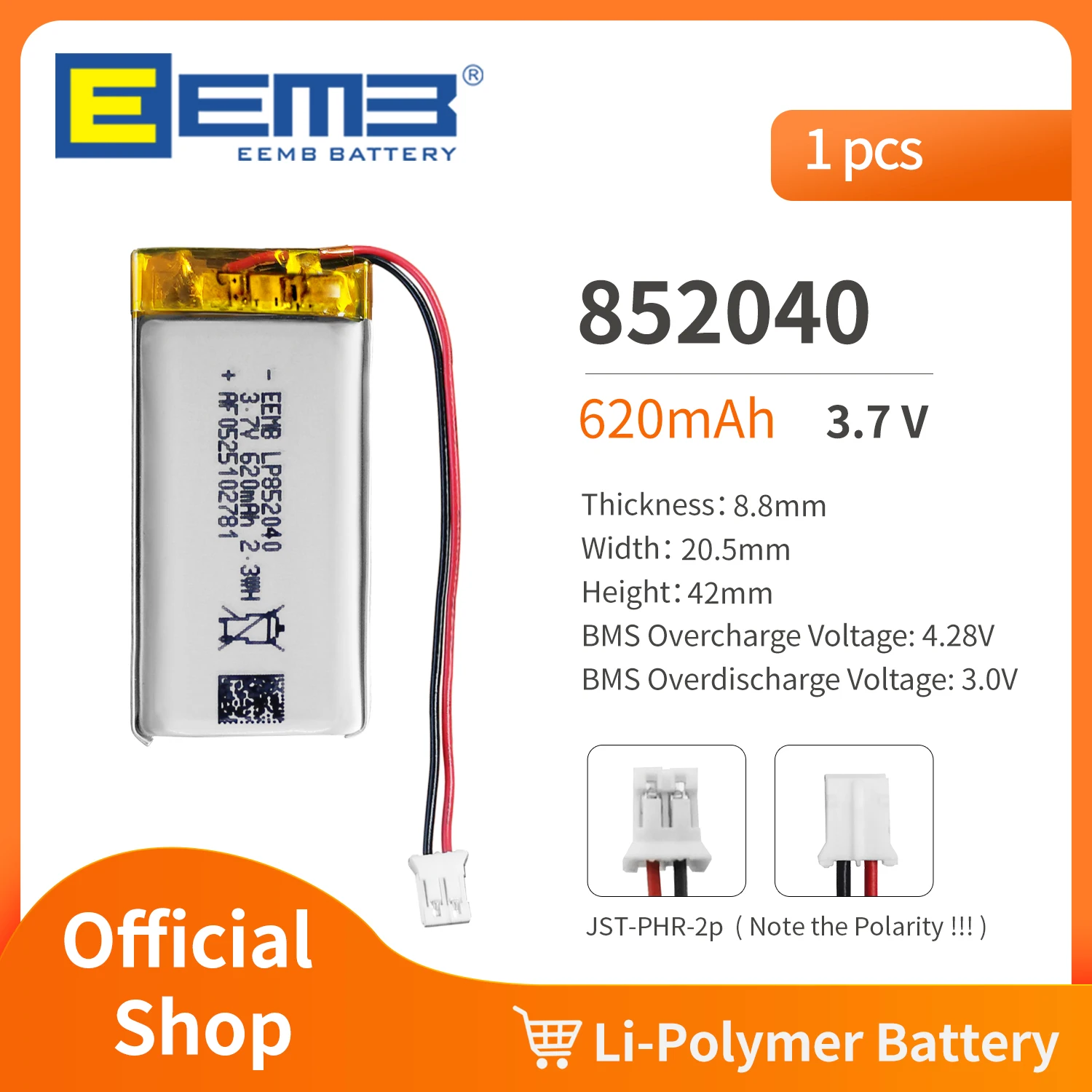 EEMB Batterie Lithium Polymère 3,7V 620mAh 602248 Batterie