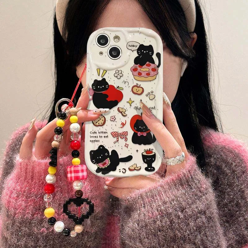 Black Cat Chain-Adorned Soft Silicone Case