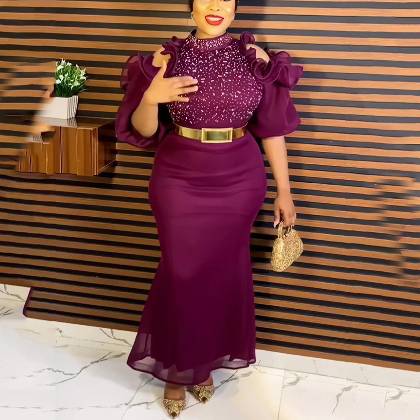 Женское платье с круглым вырезом, длиной до щиколотки