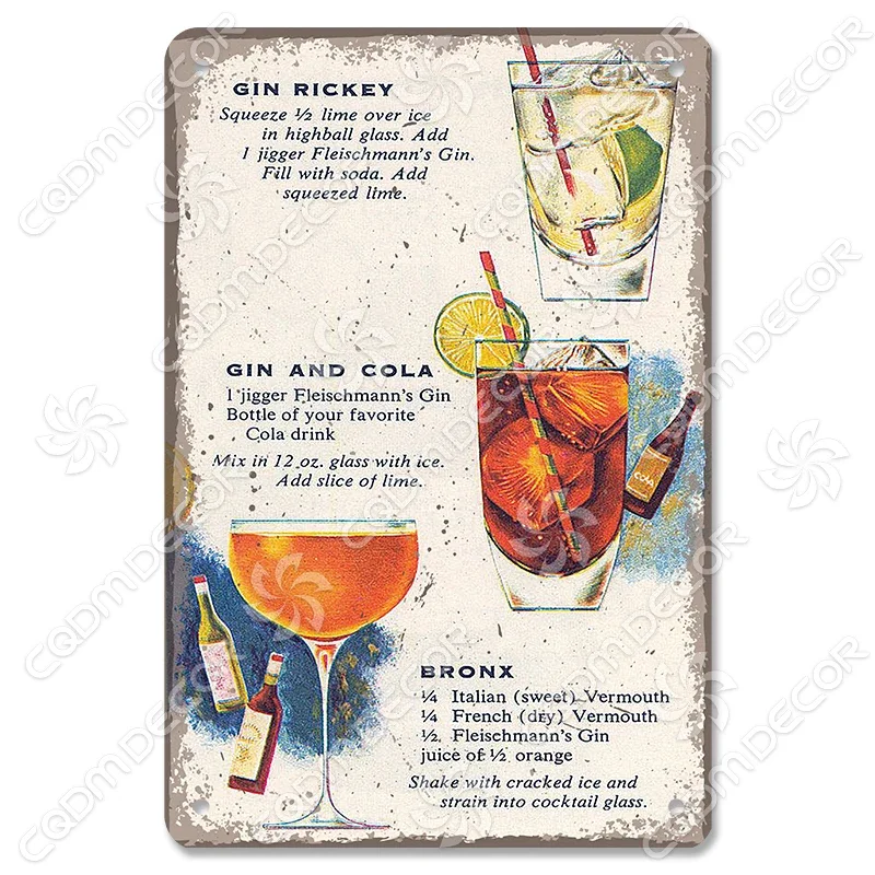 Letrero de hojalata con texto en inglés "Beber mojito", estilo vintage, piña colada, gin tonic, póster de metal, decoración de pared para bar, pub, comedor, hogar