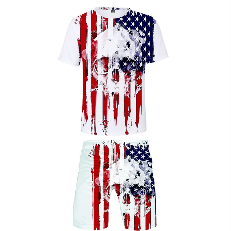 

Skull Eagle USA National Flag Two Piece Set Summer 3D T-shirt Harajuku Suit board Shorts Fashion Tops and Shorts Pants