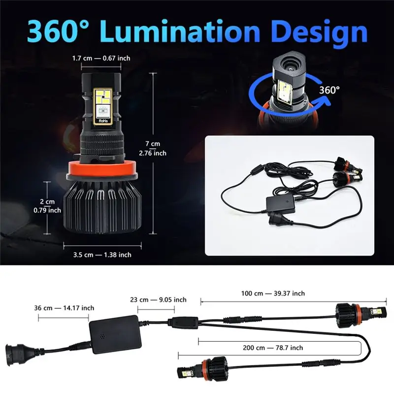 ABHY-Car LED RGB 헤드라이트 APP 블루투스 호환 제어 다중 색상 LED 안개등 전구
