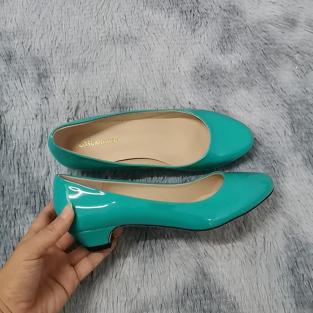 green emerald velvet dress Small Feet Closed Block Low Heel Leather Shoes MS588 US4.5(eu35)=UK2.5(225mm) / Black
