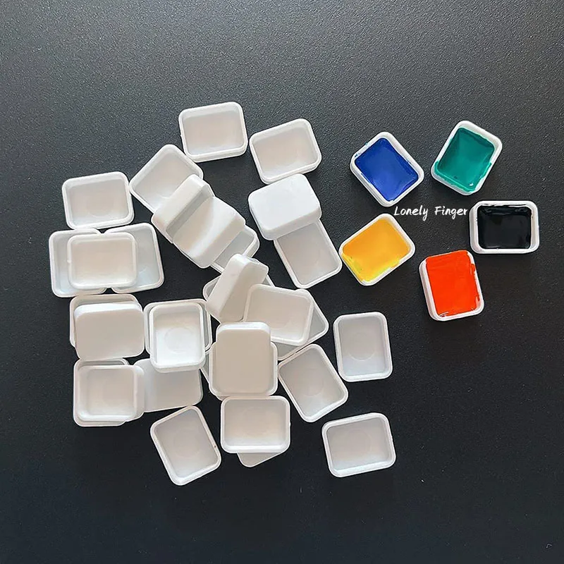 Watercolor Paint Pans 25/50/100pcs 1ml Rounded Corner Empty Rectangle White for Watercolor Acrylic Oil Paints