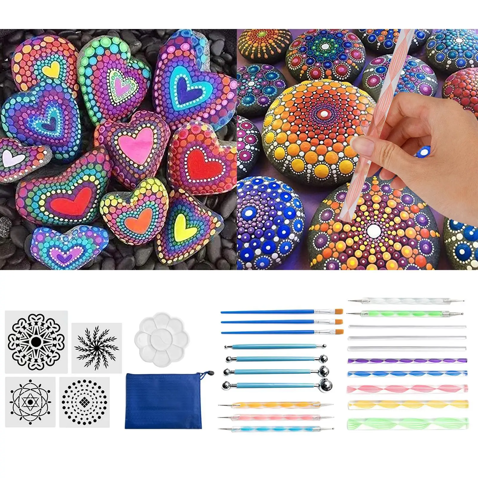 25Pcs Mandala Dotting Tools for Art Rock Painting Dotting Tool for Painting Mandalas Kit Tools Rods Storage Bag