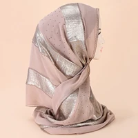 Middle Eastern New Gold Craft Fabric Splice Chiffon Handmade Diamond Decoration Versatile Muslim Women's Headband Scarf Hijab 2