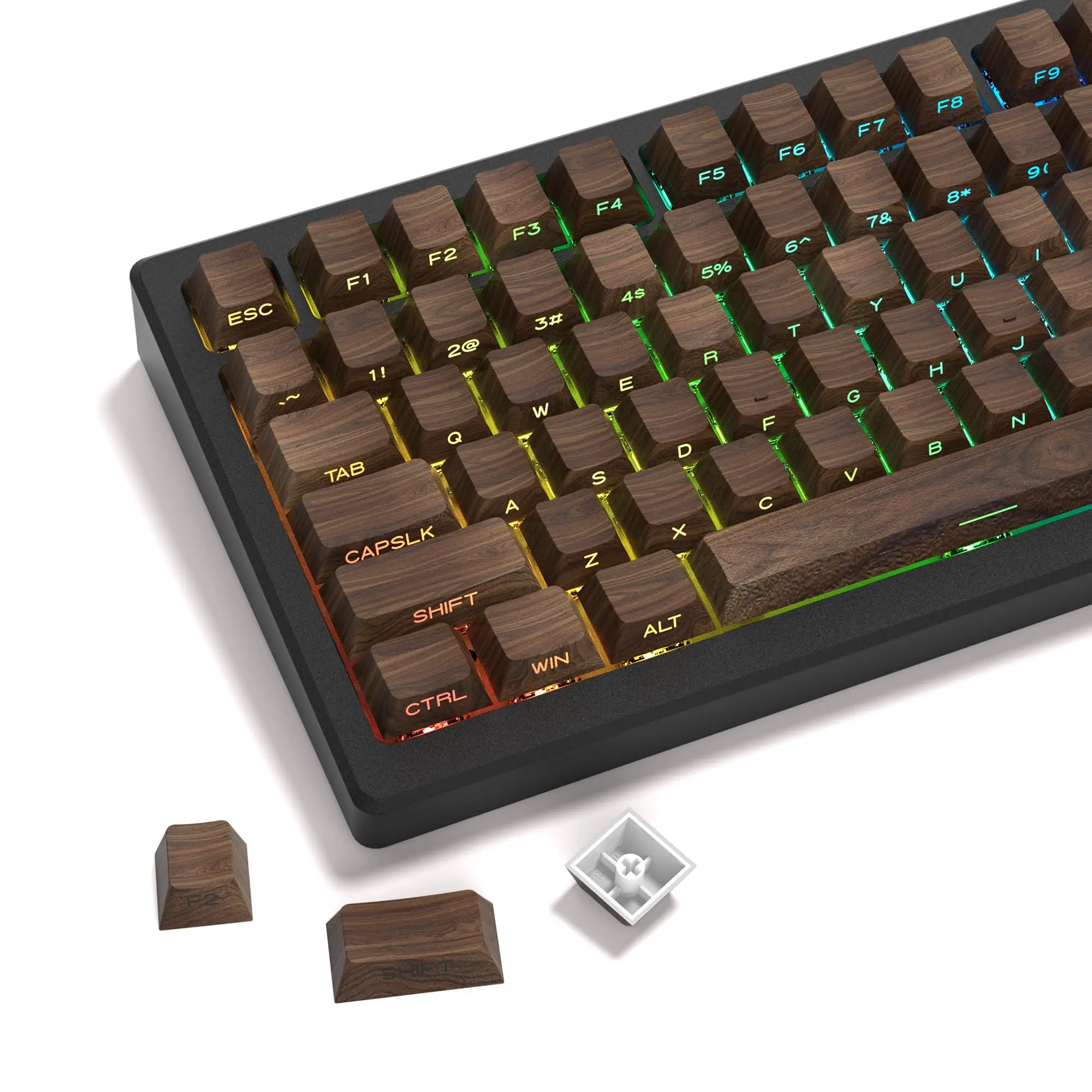 Keycaps Pbt para Teclado Switch Grão de Madeira Brilho Através Keycaps Dye Sub Side Print Perfil Cherry Cherry Gateron mx 136 Chaves