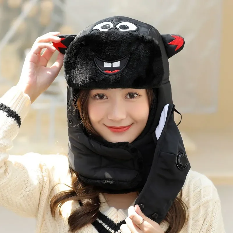 Winter Thick Warm Riding Hat with Goggles Winter Cute Cat Ear Hat Bicycle Warm Head Face Protecter Mask