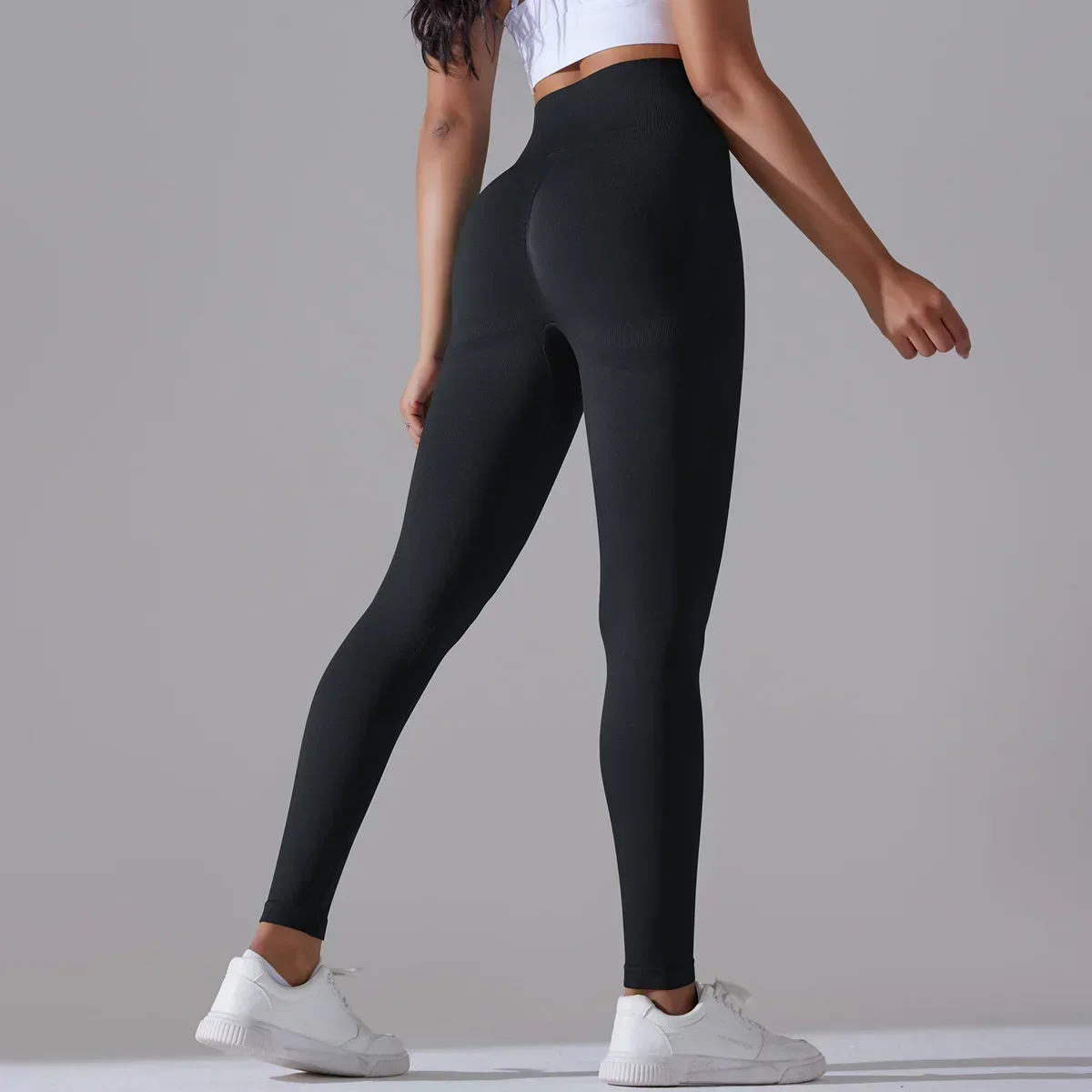 LO Solid Colored Smiling Face Sexy High Waisted Yoga Pants Brown Women's Sports Running Leggings Sports Fitness Pants Knitted